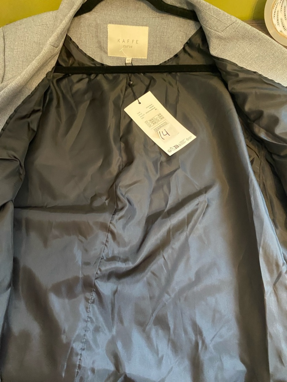 Kaffe Curve IDA Short Sleeve Grey Lightweight Classic Neutral Coat Blazer Sz 14 - Picture 16 of 16